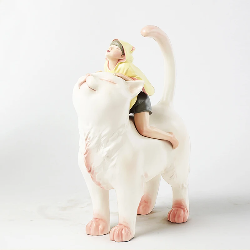 Goedkoop Kunstenaar ontwerp cijfers Nordic Standbeeld Beeldje Miniture Fairy Home decor sculptuur kat jongen Chirsmas gift polystone