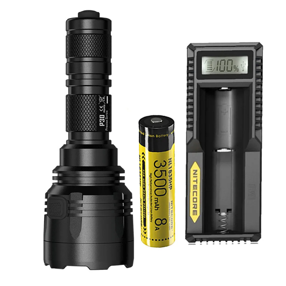 

1 pc best price NITECORE P30 flashlight CREE XP-L HI V3 LED max 1000LM 8 mode work beam distance 618 Metro hand torch outdoor re