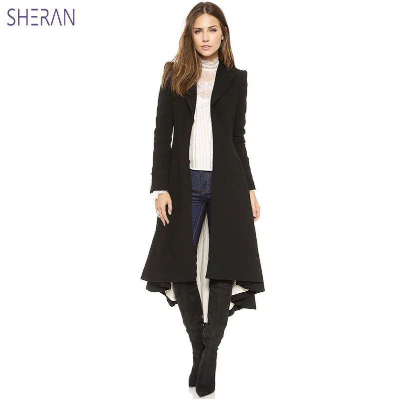 

Winter Autumn women long trench jackets 2018 Fashion warm woolen long sleeve women black dovetail coat femme coat tuxedo manteau