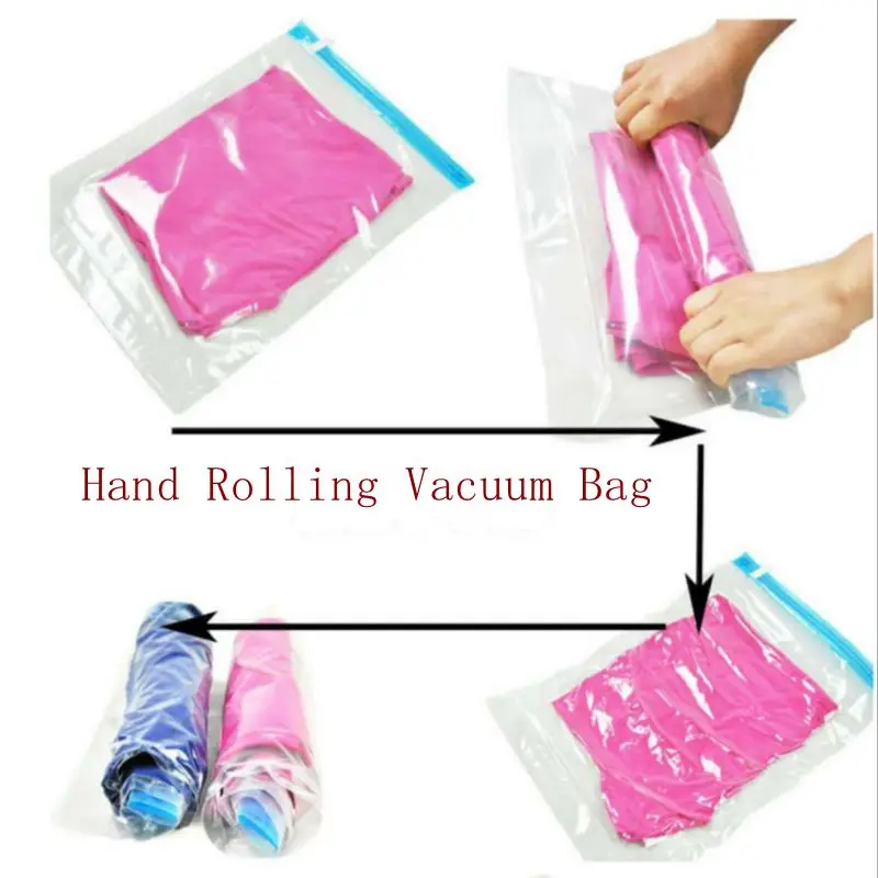 

3PCS Transparent Foldable Hand Rolling Compression Vacuum Bag For Clothes Home Quilt Packing Sacks Saver Luggage Organizer A33