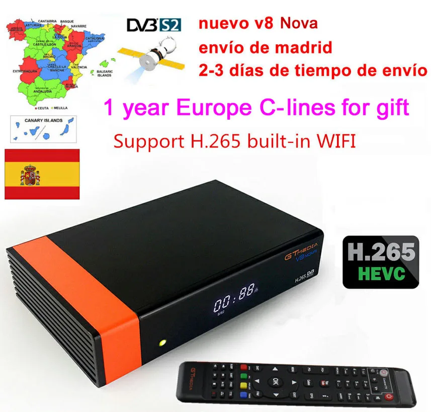 Freesat Gtmedia V8 Nova DVB S2 спутниковый ТВ приемник декодер 1 год Европа clines ТВ Поддержка H.265 Встроенный Wi-Fi - Цвет: v8 nova with clines