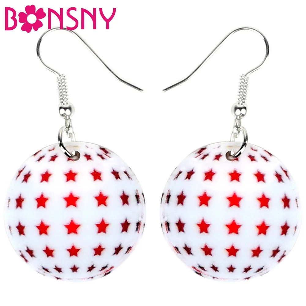 

Bonsny Acrylic Christmas Star Ball Ornaments Earrings Drop Dangle Party Decoration Jewelry For Women Girls Charms Wholesale Gift
