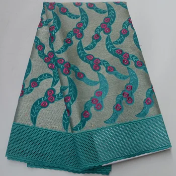 

Free shipping (5yards/pc) high quality teal green African cotton lace fabric with delicate embroidery for party dress CLP236