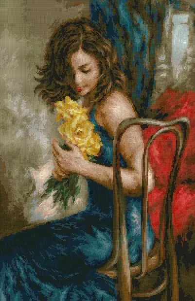 

Gold Collection Lovely Counted Cross Stitch Kit Woman With Yellow Roses Rose Bouquet Lady Girl Maid luca-s luca