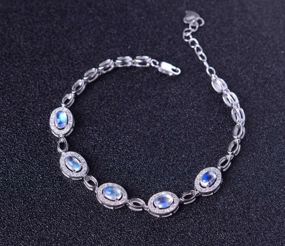 Bracelet en pierre de lune bleue naturelle Bracelet en pierres précieuses naturelles 925 bracelet r