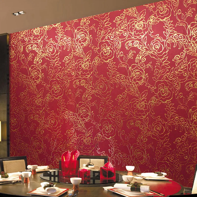 

Gold Foil Wallpaper 3D Red Peony Flower Glitter Wallpaper Waterproof KTV Marriage Room Bedroom Wall Decoration Wall Paper Roll