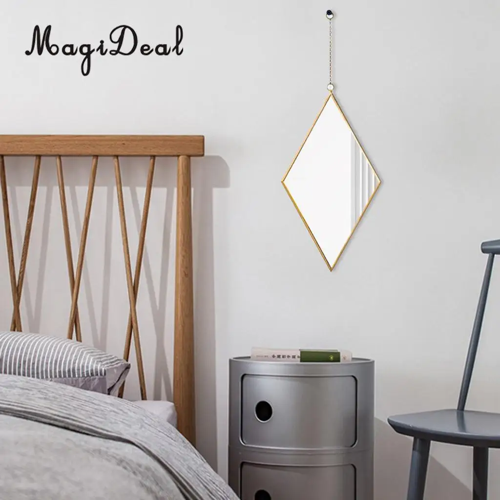 Girls Dressing Room Makeup Mirror Hollywood Style Dressing Table Wall Mirror, Diamond Shaped Glass Wall Decor Mirror	