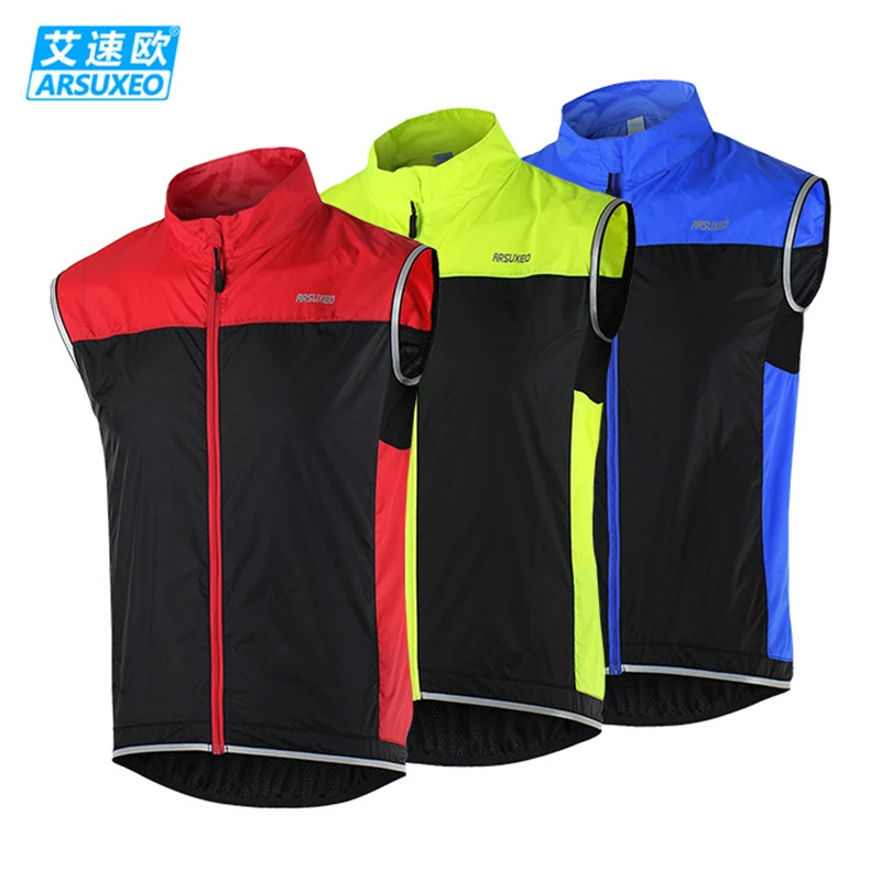 2016 Arsuxeo Men's Cycling Reflective Vest Windproof Sports Sleeveless