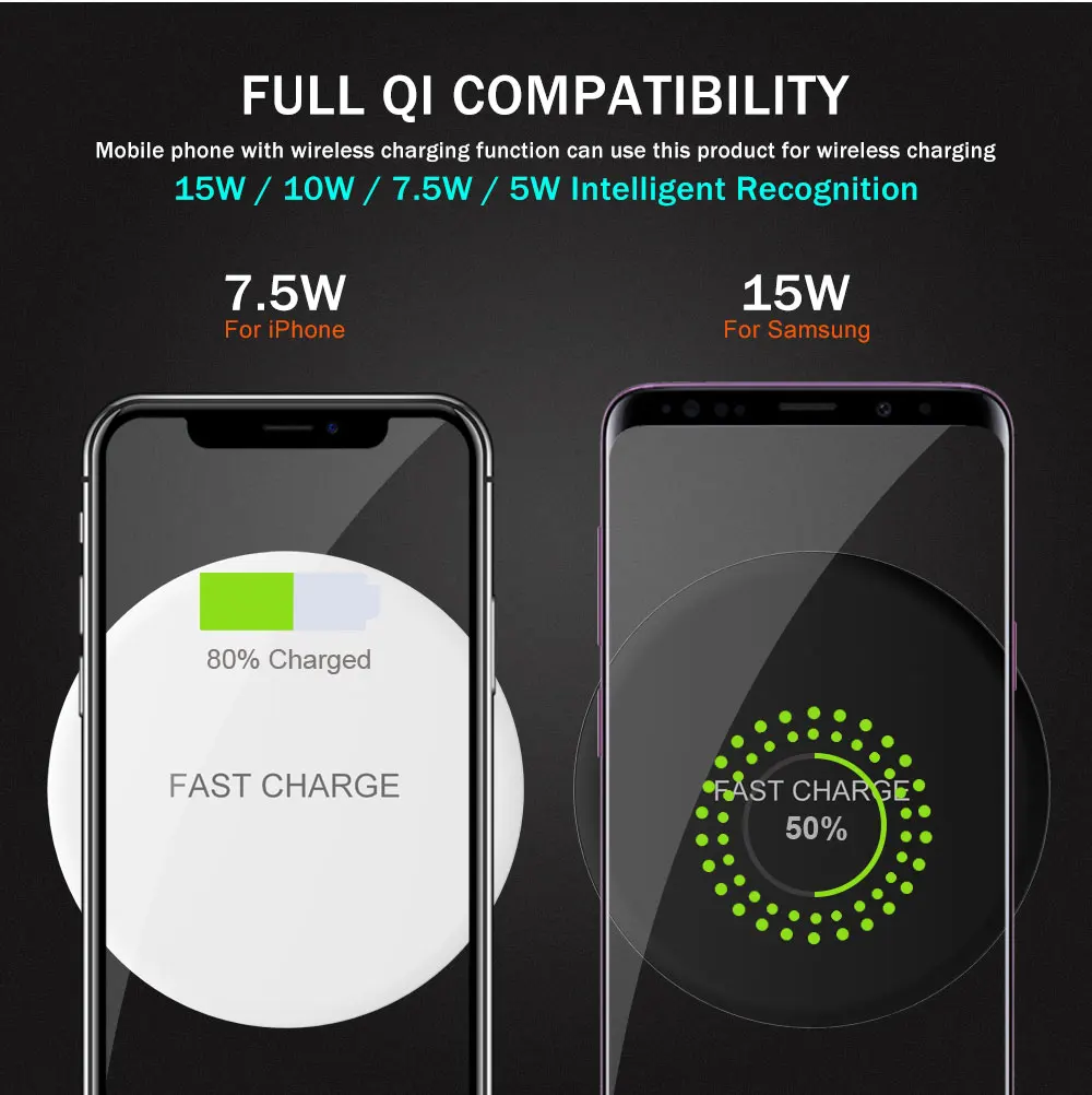 Ascromy 15W Fast QI Wireless Charger Pad For Huawei P30 Pro Mate 20 Pro Xiaomi Samsung Galaxy S10 Plus iPhone Induction Charging (3)