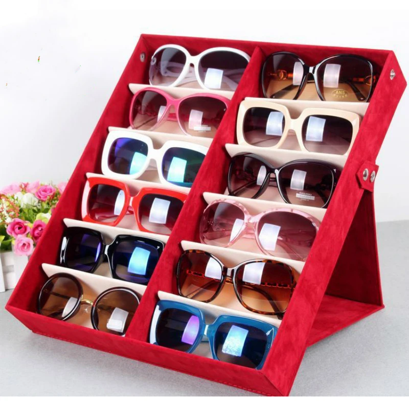 Quality glasses storage box 12 grid deerskin sunglasses display box