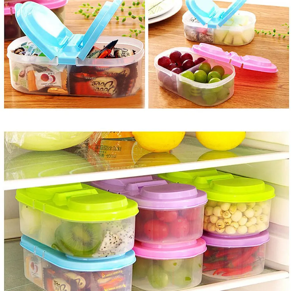 

2 Grids Kitchen Food Storage Box Cereal Grain Bean Rice Plastic Snack Storage Container Box Transparent Grain Organizer Tank