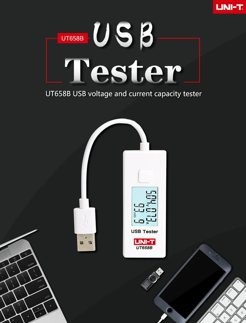 UNI-T USB Tester Voltmeter Ammeter UT658 UT658B Digital LCD Voltage Monitor Current Meter Capacity Tester 9V 3A With Backlight