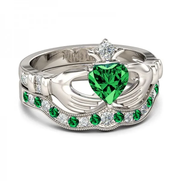 White and Green Love Heart Zircon stone Ring set for Woman wedding engagement Crown Jewelry | Украшения и аксессуары