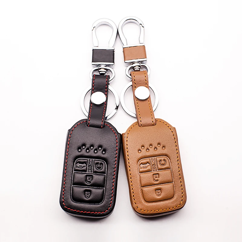 

Genuine Leather Car Remote Keychain Cover Case Bag for Honda 2016 2017 CRV Pilot Accord Civic Fit 4 Buttons Smart car key cover