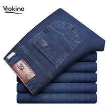 Весна и лето новые стильные мужские джинсы прямые деловые повседневные классические высококачественные прямые джинсы Большие размеры 28-42