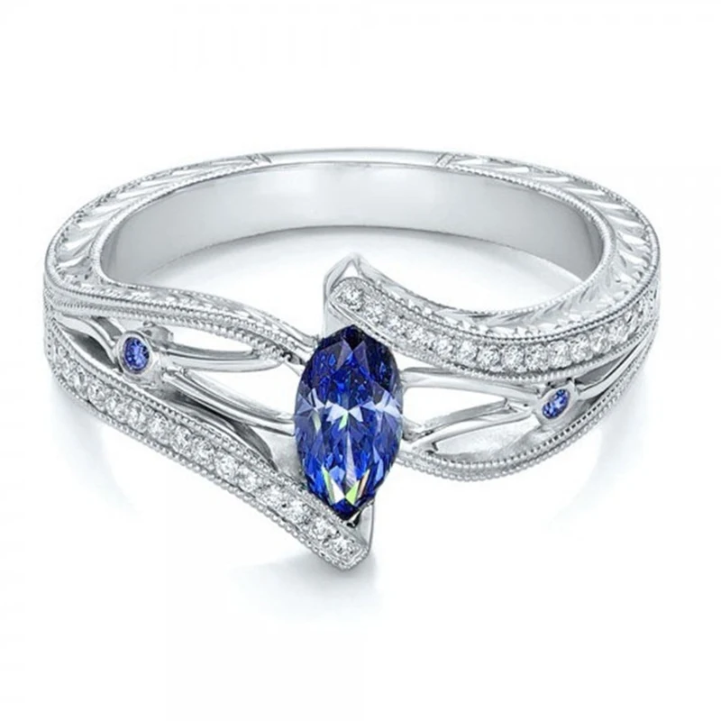 

Created Blue Crystal Statement Wedding Ring Silver Jewelry Engagement Ring New Gift For Women As Gifts