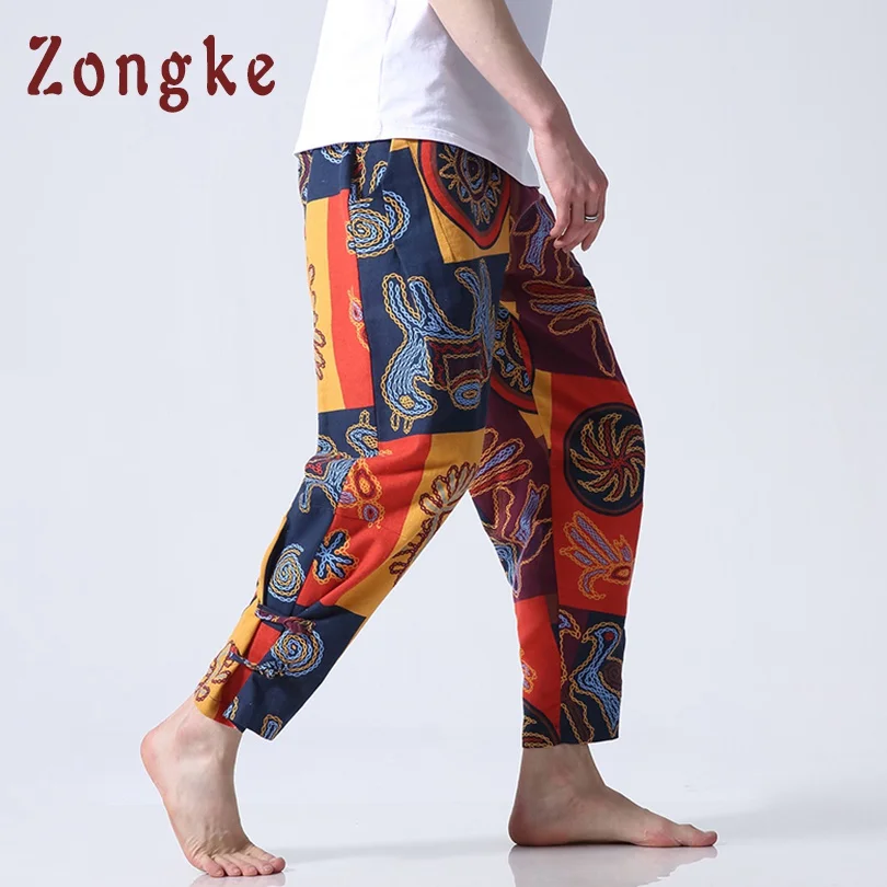 Orange Zongke/шаровары длиной до щиколотки, Мужские штаны для бега, льняные спортивные штаны, штаны в стиле хип-хоп, мужские брюки, уличная одежда, мужские штаны для бега, повседневные - Цвет: Orange