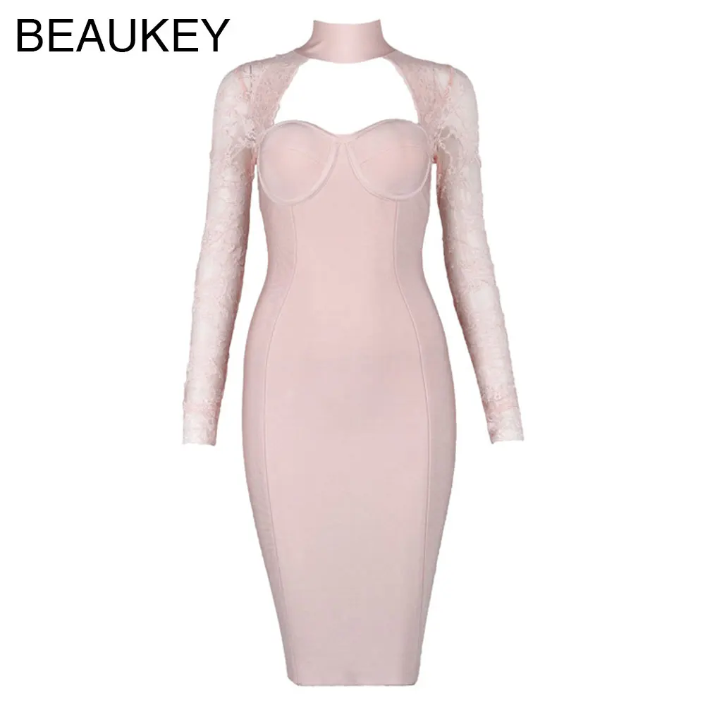 

Floral Lace Long Sleeve Open Chest Women's 2016 Rayon Sexy Newest Party Mini Rayon Bandage Dress