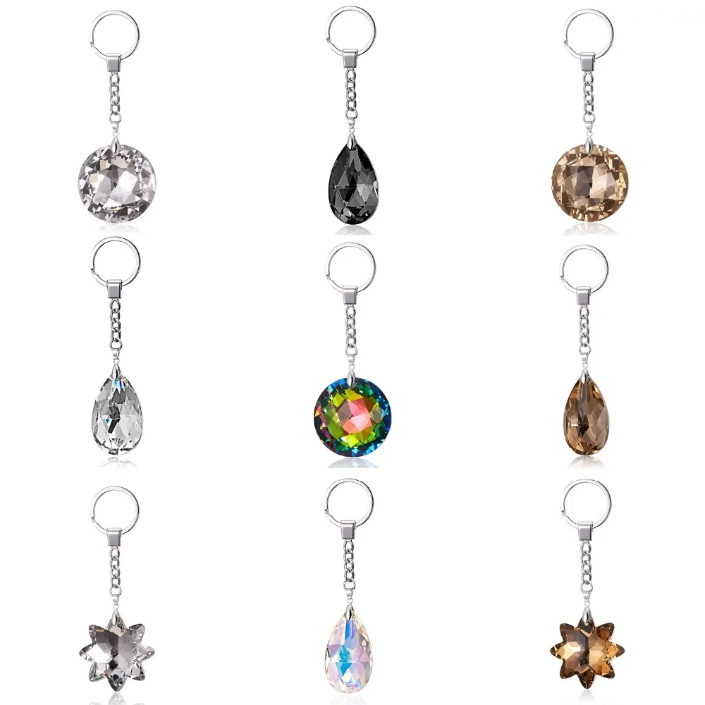 

Charm Love Heart Keychain Long Print Watermark Heart Starfish Star Anise Heart Crystal Keychain Women Crystal Beads Key Ring
