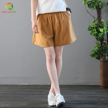 

Large Size Elastic Waist Shorts Women Summer 2019 Streetwear Casual Cotton Linen Wide Leg Pocket Loose Women Shorts