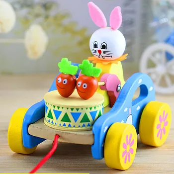 

Hot Sale Wooden Pulling Cart Cute Rabbit Beating Drum Early Educational Baby Toy for Children Funny For Kid Baby Toys Gifts QB15