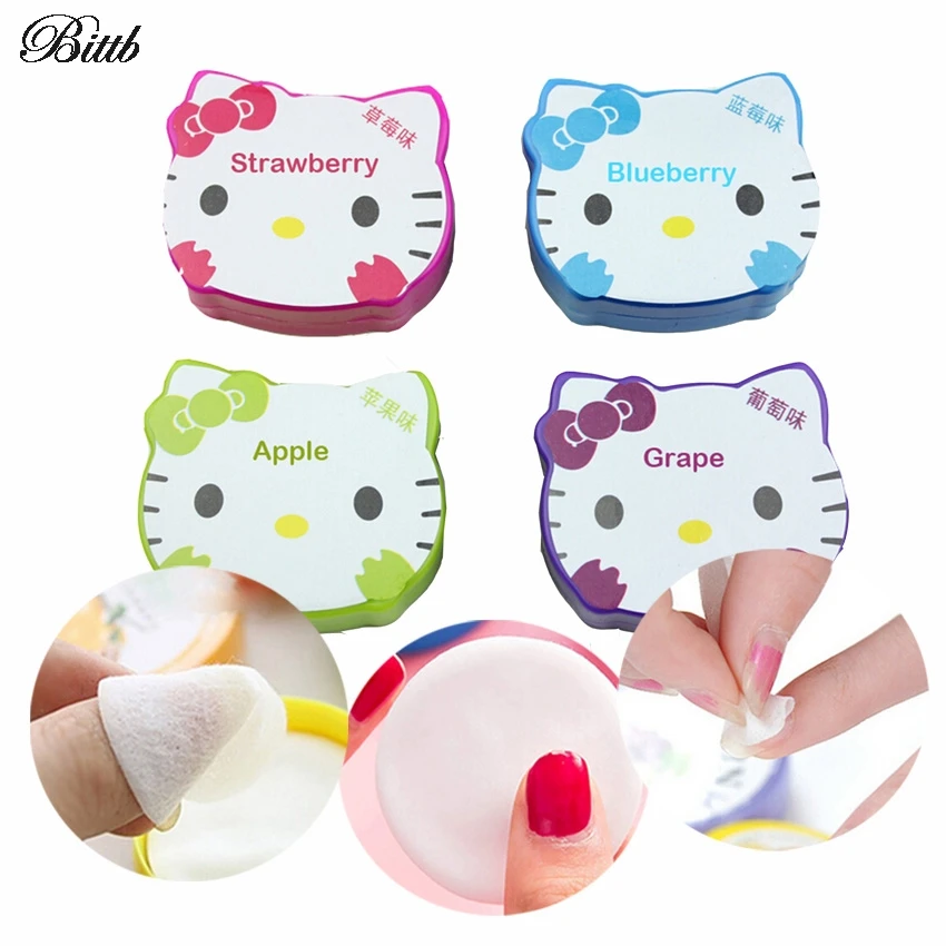 Bittb 1Box Cat Fruit Flavor Nail Polish Remover Wipes Cotton Cleaner Uv Gel Nail Art Care Wipes