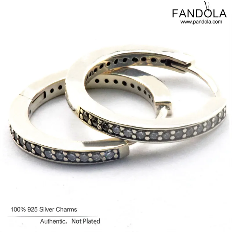 FANDOLA Signature Silver Earrings Authentic 925 Sterling Silver Jewelry Clear CZ Hoop Earrings for Women Promotion