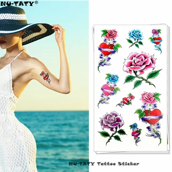 

Nu-TATY Purple Rose Love Style Temporary Tattoo Body Art Arm Flash Tattoo Stickers 17*10cm Waterproof Fake Henna Painless Tattoo