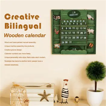 

Retro rustic creative bilingual furniture Mediterranean can hang wood manual calendar calendar crafts
