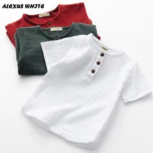 Kids Short-sleeve T-shirts Cotton Linen Children’s Clothing 2018 Summer O-neck 2-8y Baby Boys T Shirt Solid Color Casual Button