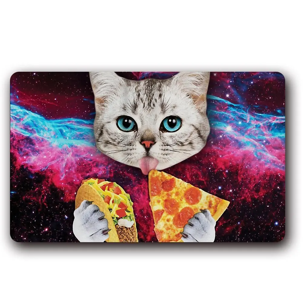 

Memory Home Space Nebula Universe Cat Eat Pizza Stylish Floor Mat Rug Indoor Bathroom Mats Non-woven Fabric Non Slip Doormat