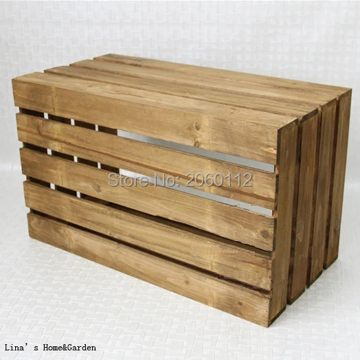 Состаренная деревянная корзина ручной работы из массива дерева с веревочными ручками
