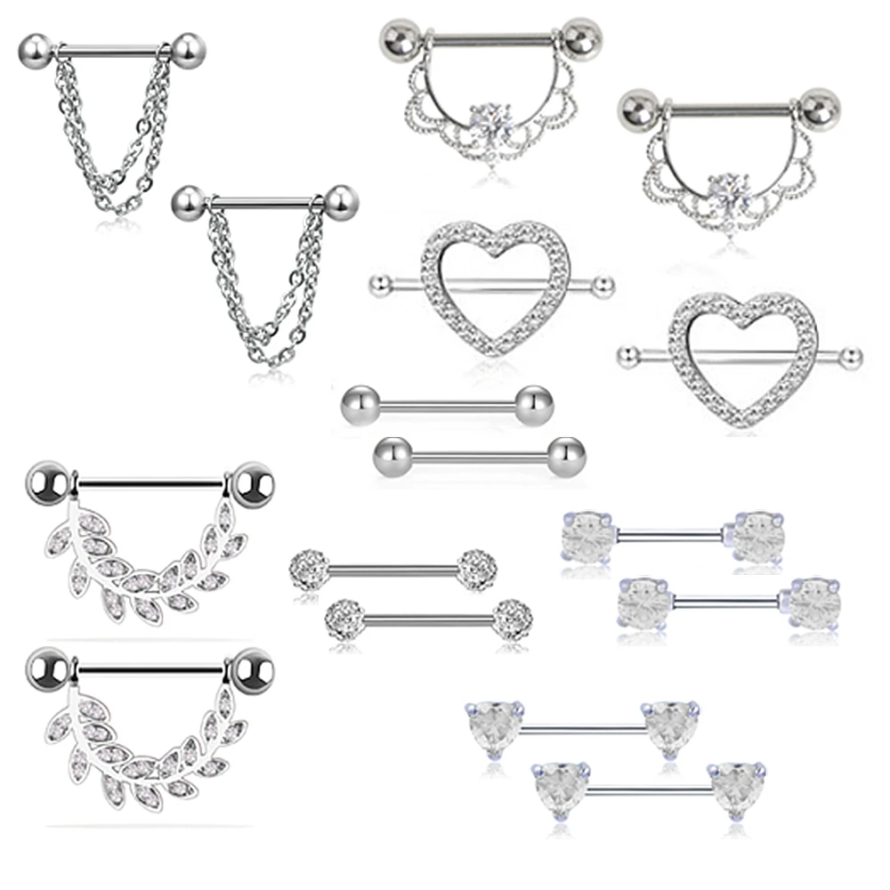 

2Pcs Sexy Clear Colorful Crystal Mix Styles Dangle Nipple Piercing Shields Bars Belly Button Navel Ring for Women Body Jewelry