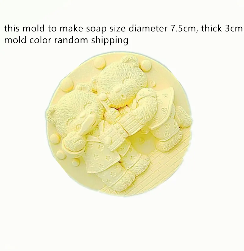 Lovely Bear Carving Round Soap Making Mold Handmade Craft Bath Soap