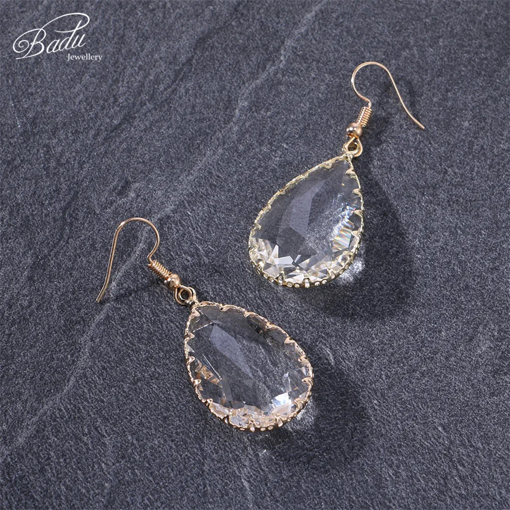 

Badu Transparent Water Drop Crystal Dangle Earring 2018 Trendy Jewelry for Party Women Faceted Crystal Drop Earrings 7 Colors