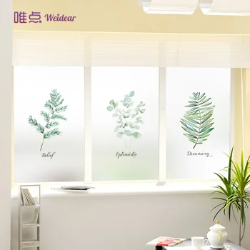 

Leaf plant frosted glass film can be customized pattern Nordic ins style bathroom kitchen fresh potted window grille-129