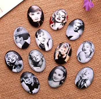 

13*18/18*25/30*40mm Audrey Hepburn pattern ellipse Handmade Photo Glass Cabochons & Glass Dome Cover Pendant Cameo Settings