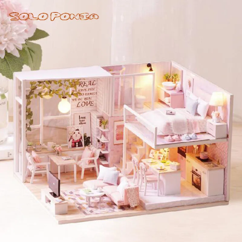 DIY деревянный дом Miniaturas с мебель DIY Миниатюрный Кукольный домик игрушки для детей Рождество и подарки на день рождения