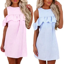 FUNOC Элегантная Женская Полосатая плиссированная юбка с открытыми плечами, Летняя Повседневная мини-юбка для вечеринки, Robe Femme Vestidos розовый синий