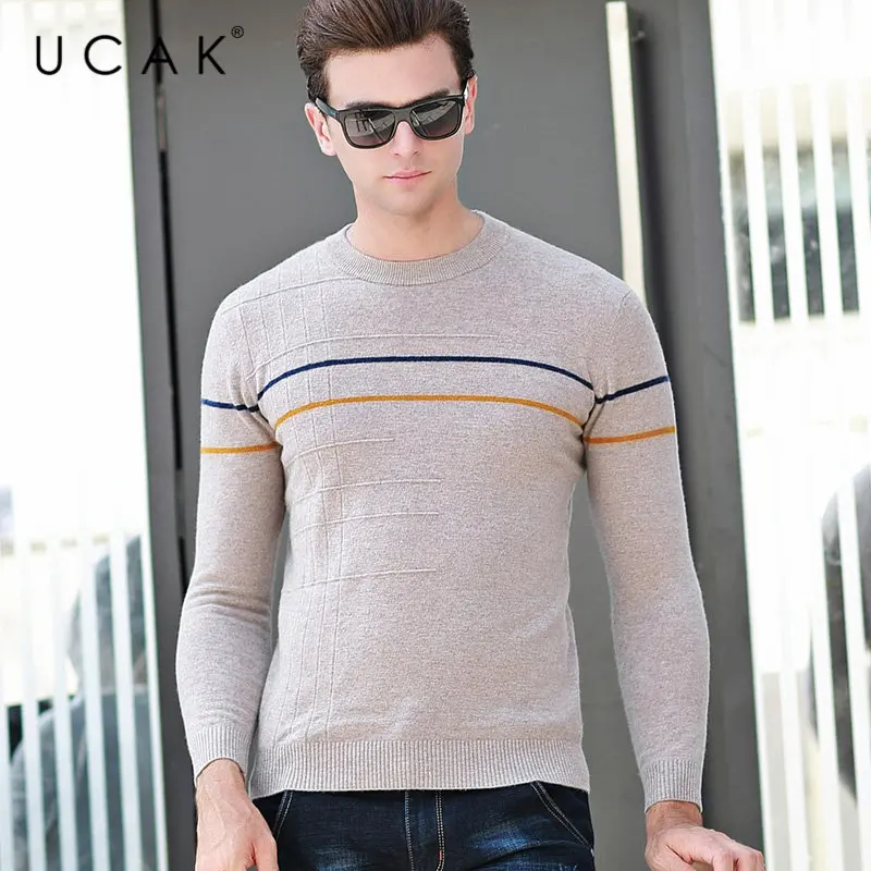 UCAK бренд чистая мериносовая шерсть свитер для мужчин осень зима толстый теплый кашемировый пуловер для мужчин Уличная Повседневная o-образным вырезом Pull Homme U3036