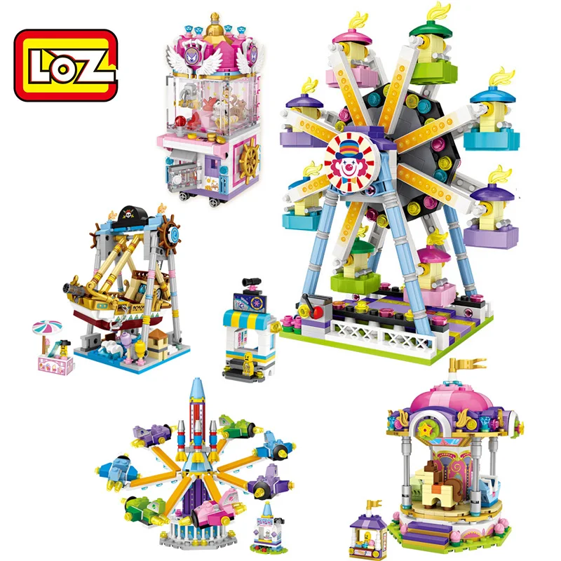 

LOZ Mini Blocks Amusement Park Series Building Blocks Corsair Ferris Wheel Rotary Carousel Bricks Assemblage LOZ Blocks Set Toys