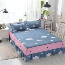 fine modern cartoon bed skirt pillow cases double full twin size 3pcs sheet set pink