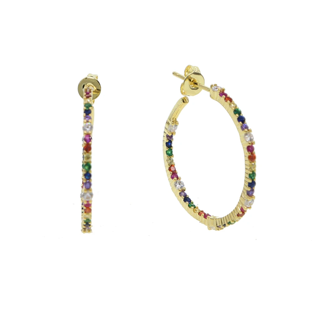 Серьги в форме колец дизайн золотая, радужная многоцветная фианит cz модные современные ювелирные изделия