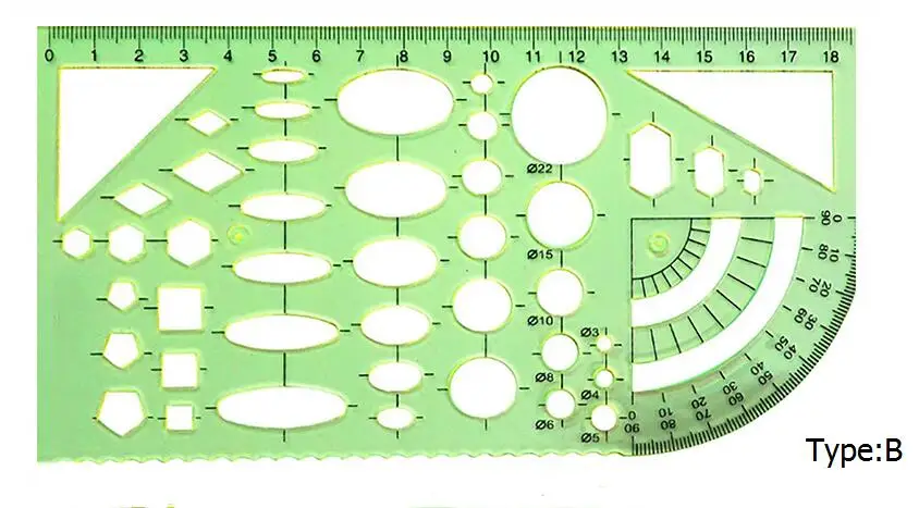 POTENCO Профессиональный рисунок линейка, измерительный инструмент Пластик окружности, квадраты геометрический шаблонные линейки подходит для студентов золотого песка - Цвет: B