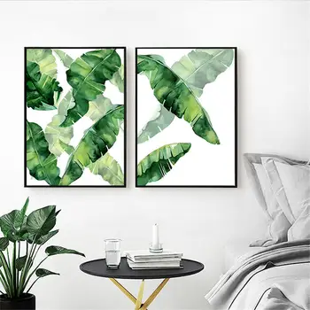 

YongHe Home Decorative Oil painting Green Banana leaf Customizable combination Painting Ink Paintings Wall Pictures For Bedroom