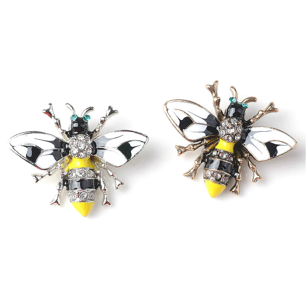 4x Bee Shape Alloy Crystal Enamel Craft Buttons Jewelry Making Findings for Clothing Bag Shoes Hair Accessories Decoration 31mm