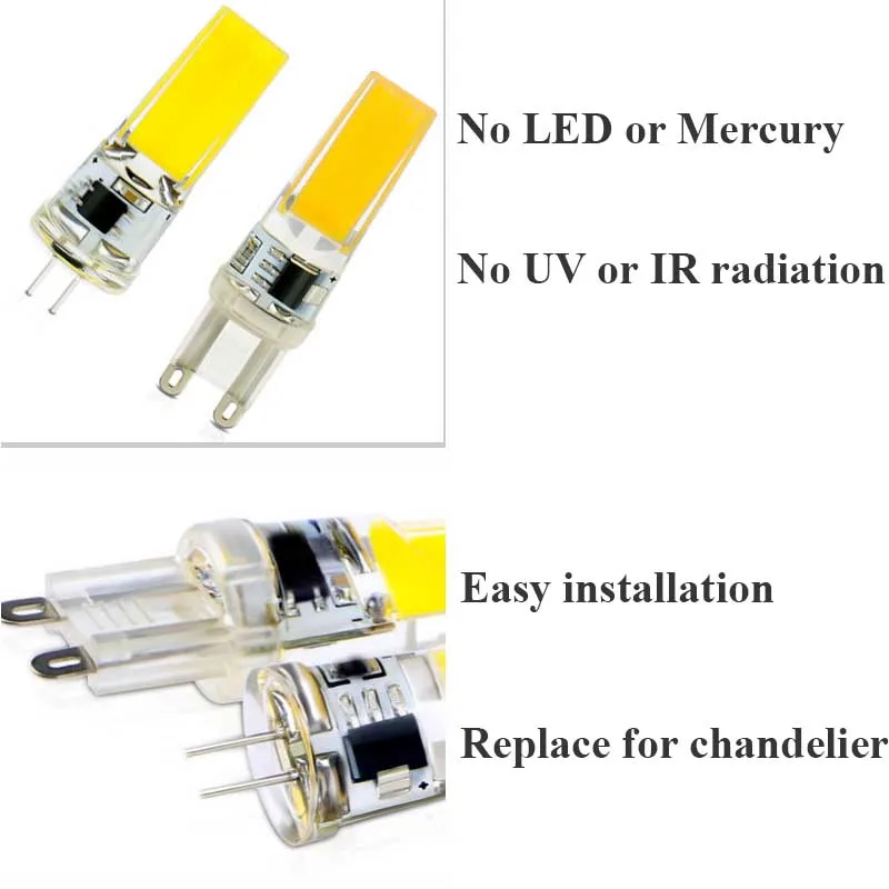 Светодио дный лампа E14 g4 светодио дный 12 В 9 Вт лампочки 12 вольт G9 светодио дный 220 В затемнения удара силиконовые 360 Угол заменить галогенные фары люстры