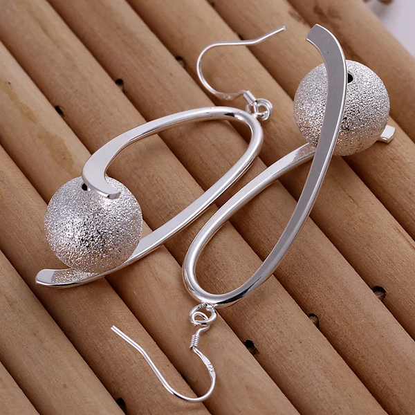 

925 sterling silver women jewelry 2015 earrings studs findings dropping pendant brincos inlay frosted ball drop earrings CE133