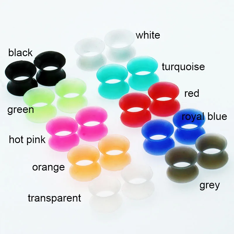 2PCS Soft Silicone Ear Plugs Flesh Ear Tunnels Ear Gauges Ear Expanders 3-20mm Mix Colors Body Piercing Jewelry Free Shipping