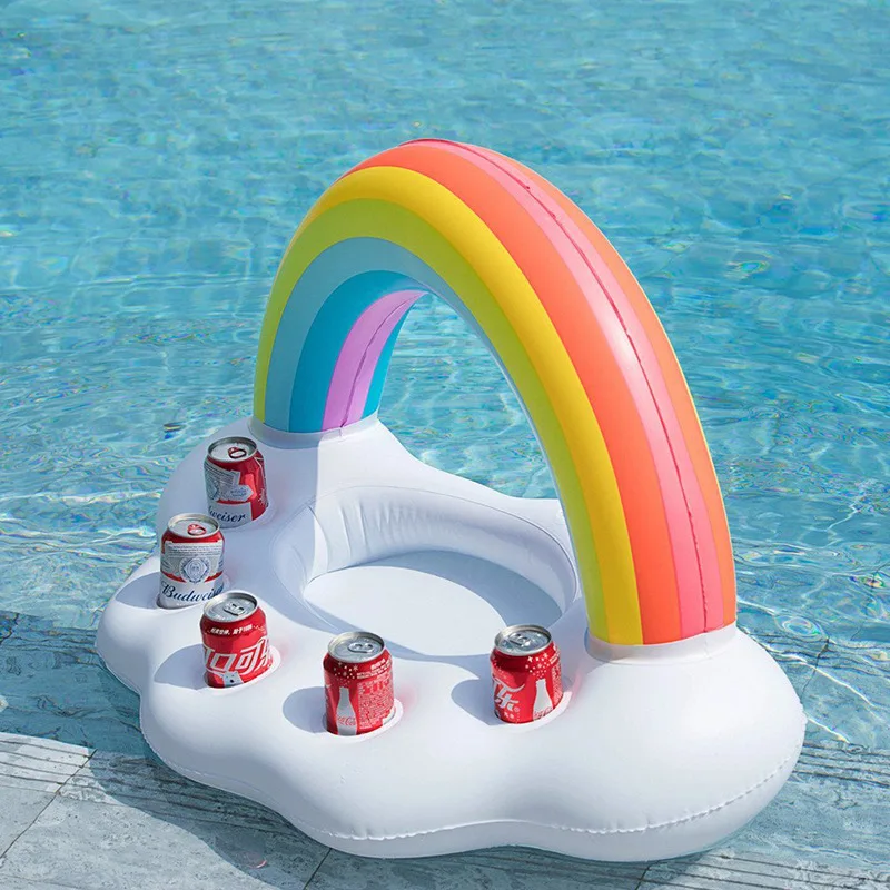  Rainbow Pool Cup Holder Inflatable Drink Can Cell Phone Holder Stand Pool Toys Event & Party Suppli